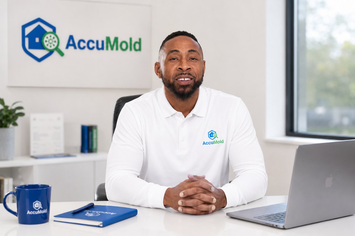 Josh, founder of AccuMold, at his desk